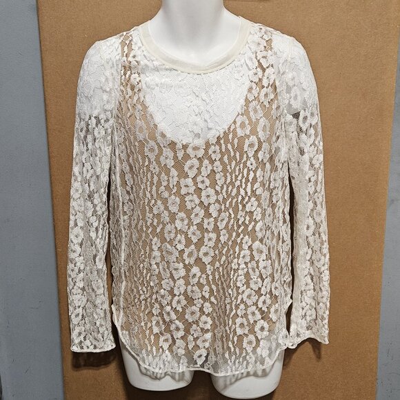 NWT Chloe Flower Print Lace Sheer White Longsleeve Blouse Undershirt 38 FR 6 US - Picture 1 of 10